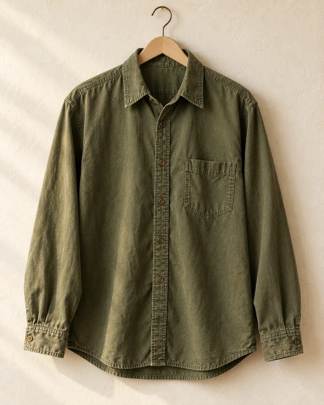 TEST ONLY: olive cotton shirt, front view